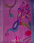 Lavender Jamdani Pure Silk Linen Handloom Saree