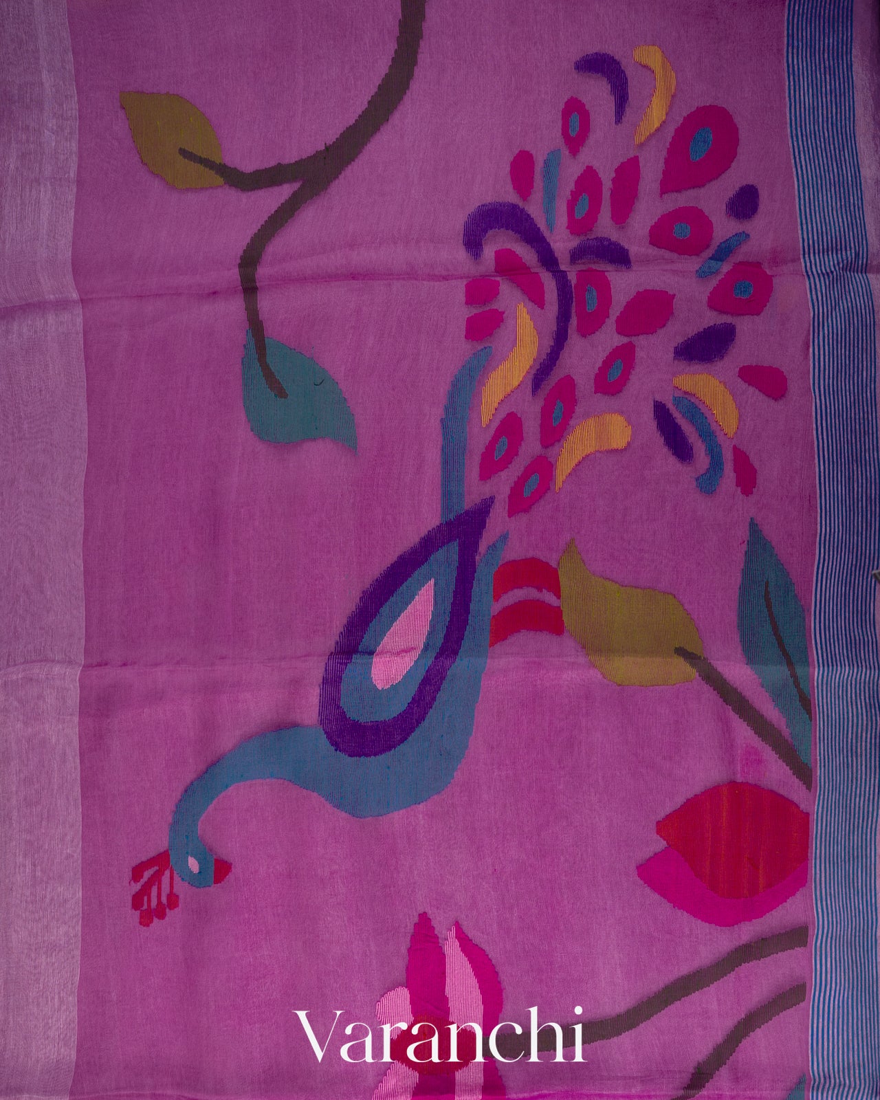Lavender Jamdani Pure Silk Linen Handloom Saree
