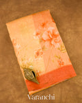 Light Orange Printed Pure Silk Linen Saree