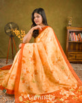 Light Orange Printed Pure Silk Linen Saree