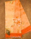 Light Orange Printed Pure Silk Linen Saree