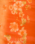 Light Orange Printed Pure Silk Linen Saree