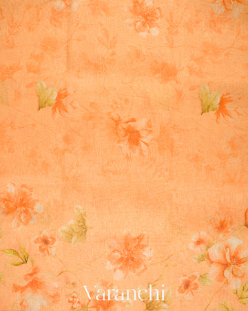 Light Orange Printed Pure Silk Linen Saree
