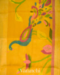 Mustard Yellow Jamdani Pure Silk Linen Handloom Saree