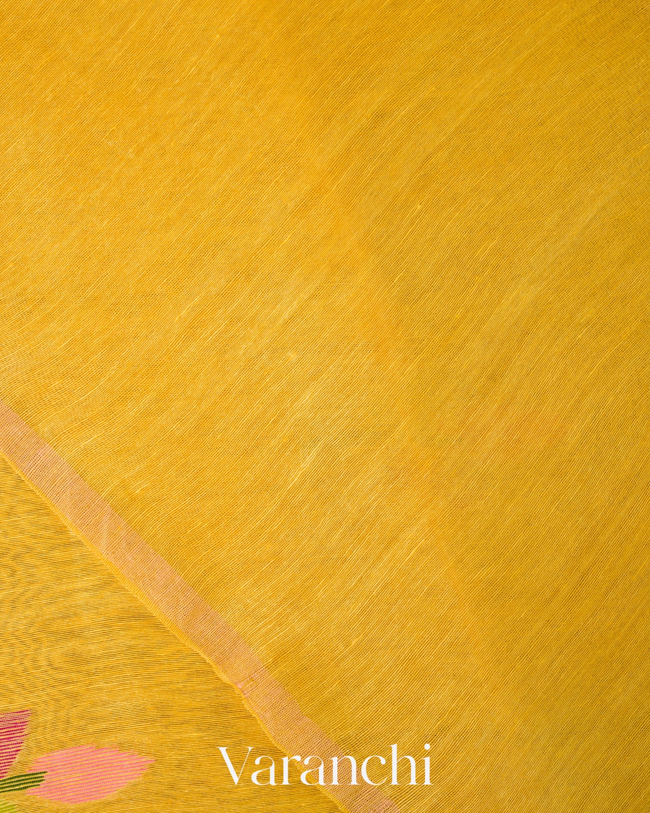 Mustard Yellow Jamdani Pure Silk Linen Handloom Saree
