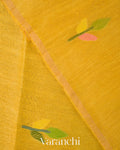 Mustard Yellow Jamdani Pure Silk Linen Handloom Saree