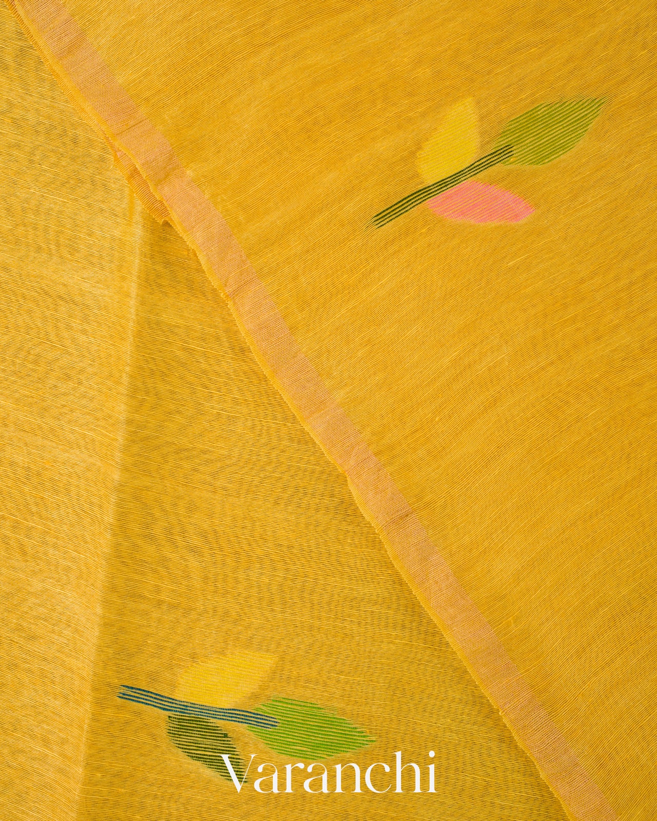 Mustard Yellow Jamdani Pure Silk Linen Handloom Saree