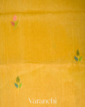 Mustard Yellow Jamdani Pure Silk Linen Handloom Saree