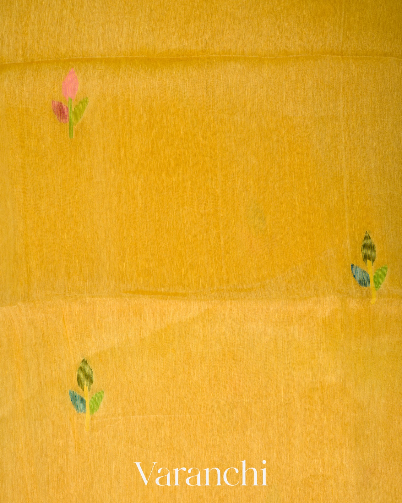 Mustard Yellow Jamdani Pure Silk Linen Handloom Saree