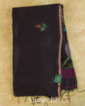 Jet Black Jamdani Pure Silk Linen Handloom Saree — Full Saree