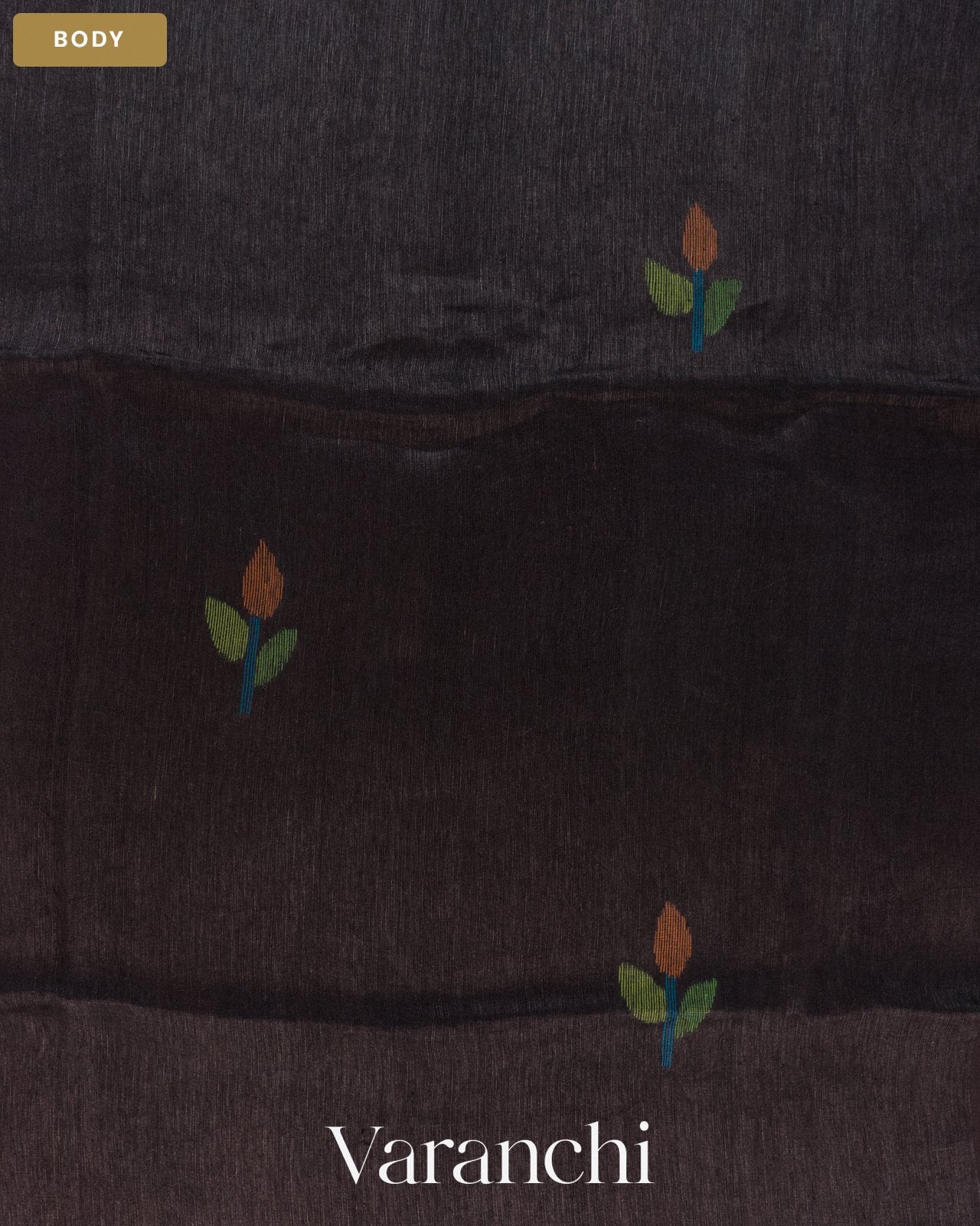 Jet Black Jamdani Pure Silk Linen Handloom Saree — Body