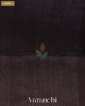Jet Black Jamdani Pure Silk Linen Handloom Saree — Body