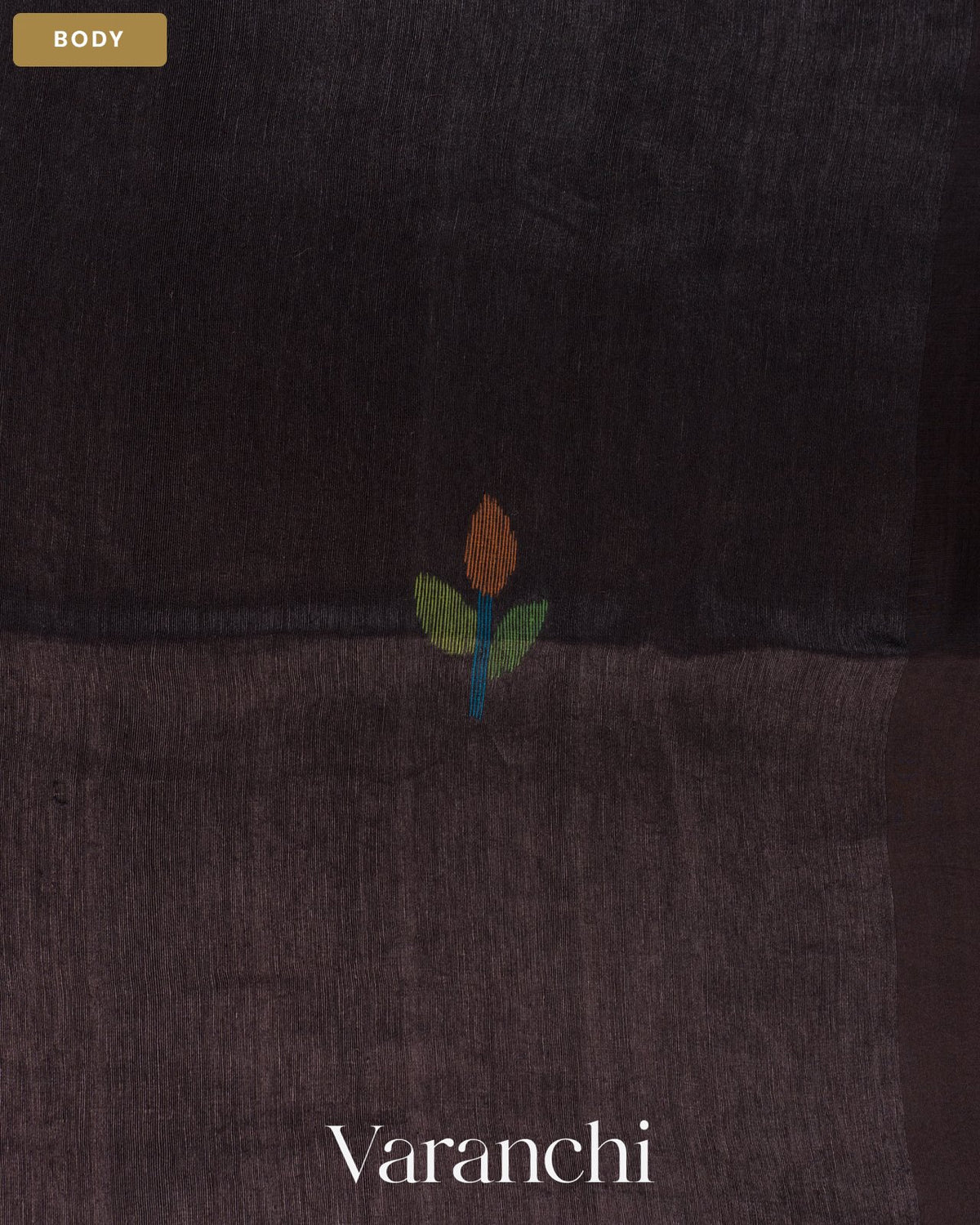 Jet Black Jamdani Pure Silk Linen Handloom Saree — Body