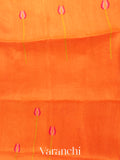 Bright Orange Jamdani Pure Silk Linen Handloom Saree