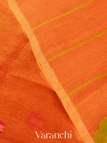 Bright Orange Jamdani Pure Silk Linen Handloom Saree
