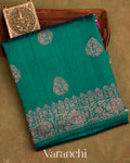 Teal Green Pure Raw Silk Handloom Saree