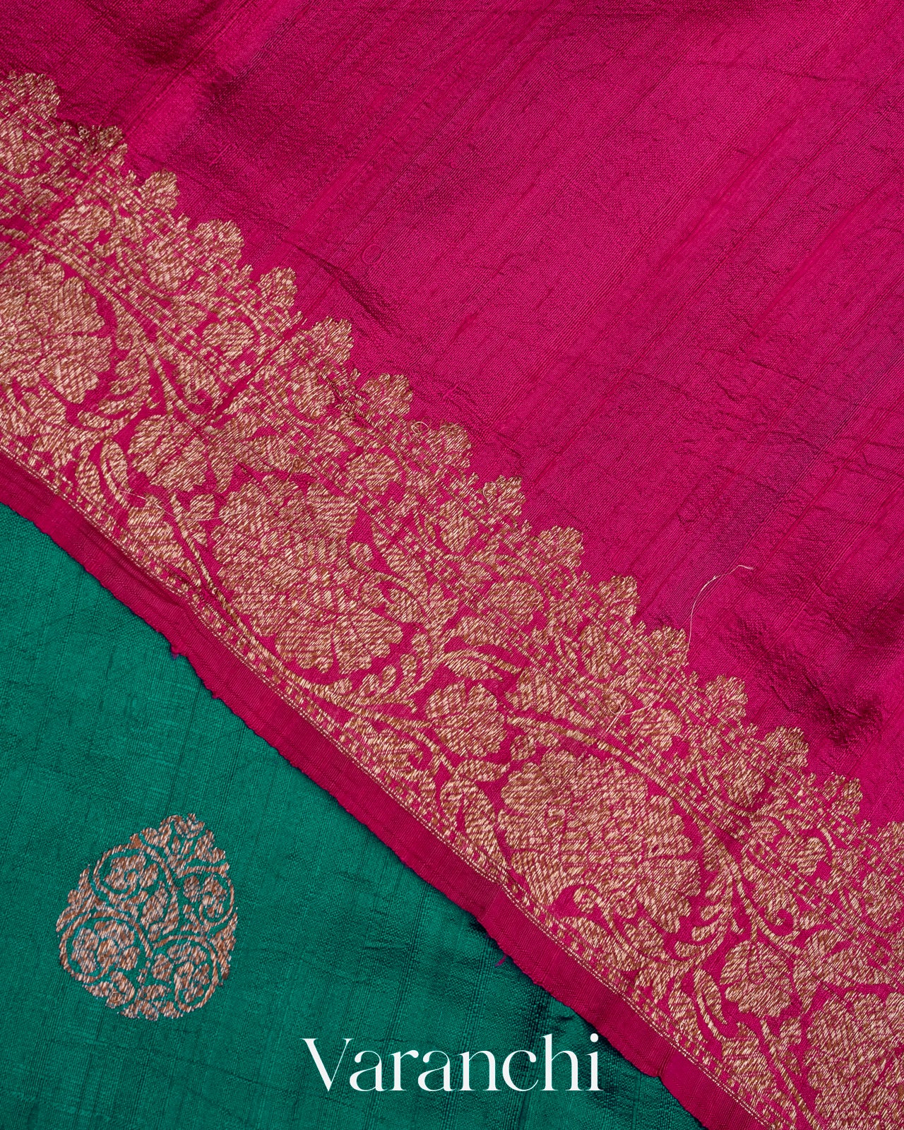 Teal Green Pure Raw Silk Handloom Saree