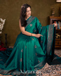 Teal Green Pure Raw Silk Handloom Saree