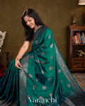 Teal Green Pure Raw Silk Handloom Saree