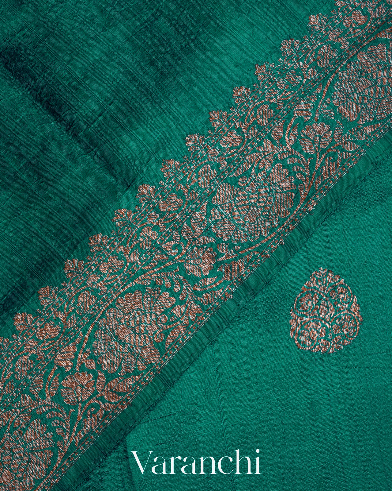 Teal Green Pure Raw Silk Handloom Saree