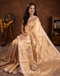 Light Golden Pure Tissue Kora Silk Handloom Saree