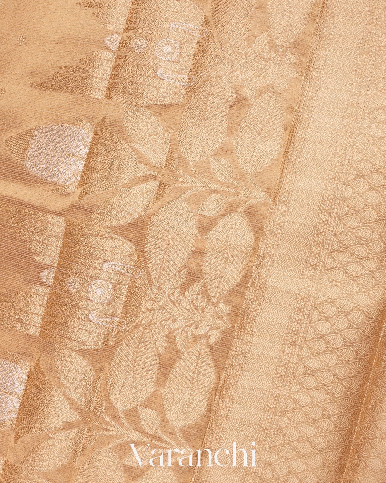 Light Golden Pure Tissue Kora Silk Handloom Saree