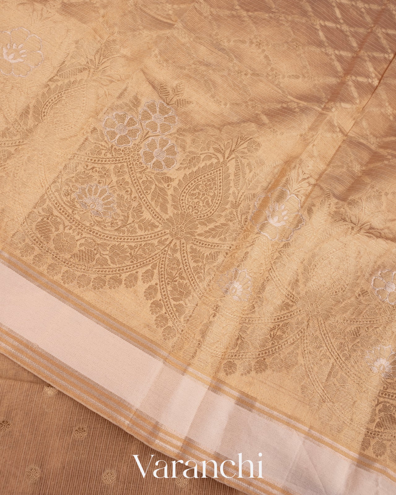 Light Golden Pure Tissue Kora Silk Handloom Saree