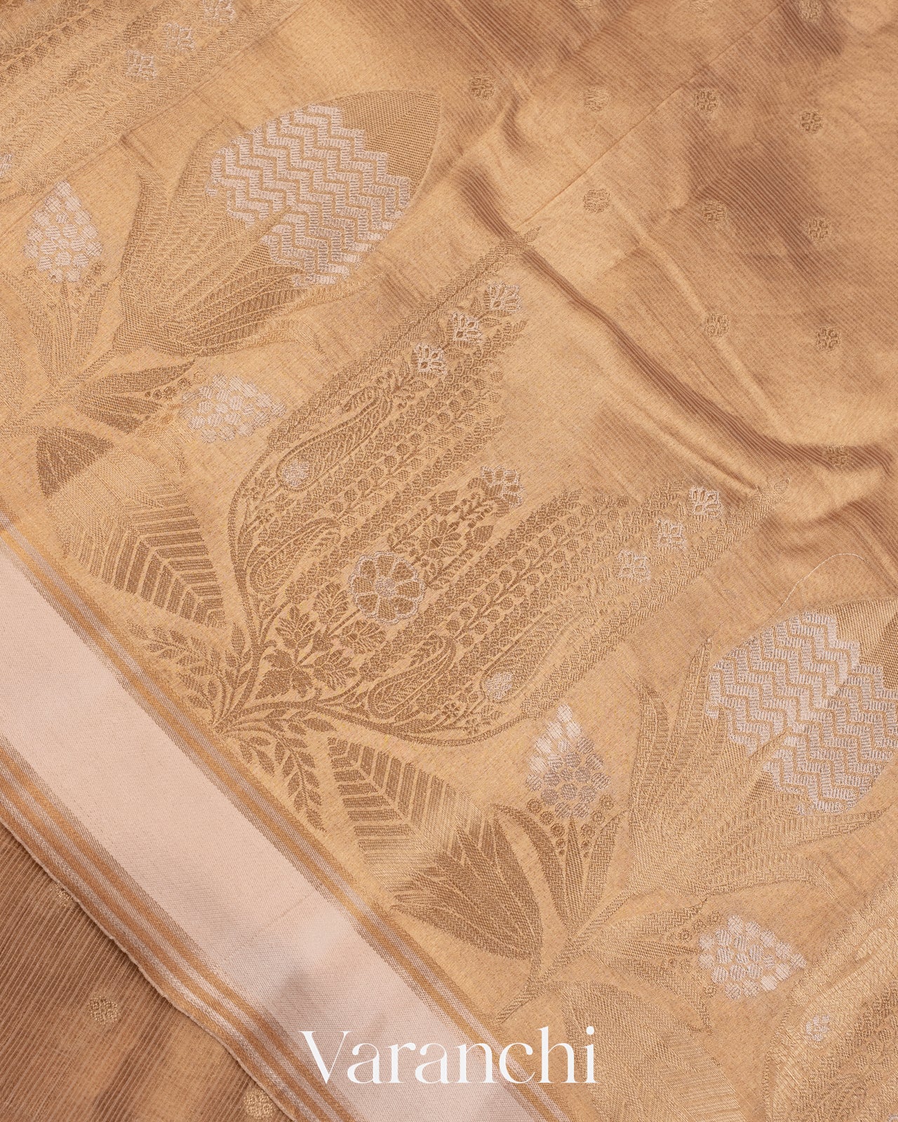 Light Golden Pure Tissue Kora Silk Handloom Saree