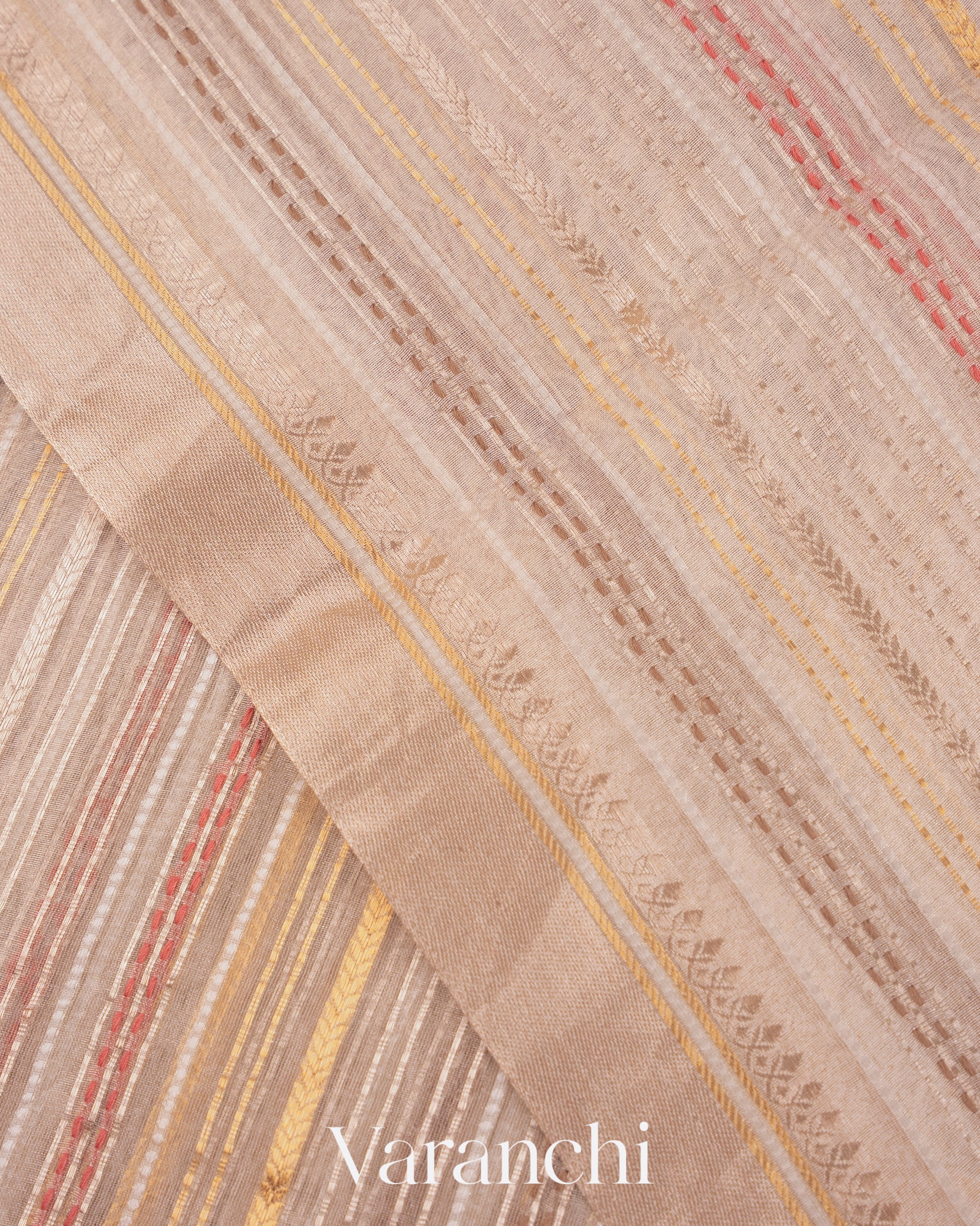 Pearl White Embroidered and Tissue Applique Pure Tissue Kora Silk Saree