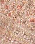 Pearl White Embroidered and Tissue Applique Pure Tissue Kora Silk Saree