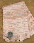 Pearl White Embroidered and Tissue Applique Pure Tissue Kora Silk Saree