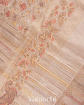 Pearl White Embroidered and Tissue Applique Pure Tissue Kora Silk Saree