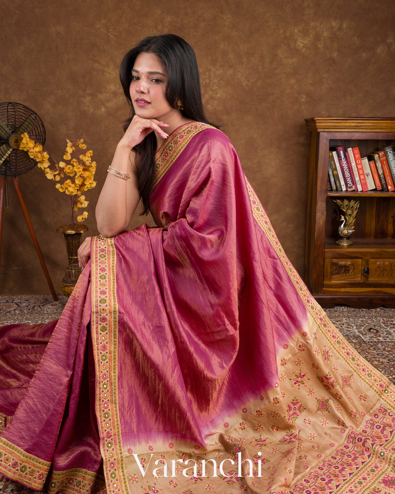 Berry Pink Tissue Striped Pure Kora Silk Handloom Saree