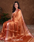 Rust Red Brocade Pure Tissue Kora Silk Saree