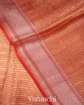 Rust Red Brocade Pure Tissue Kora Silk Saree