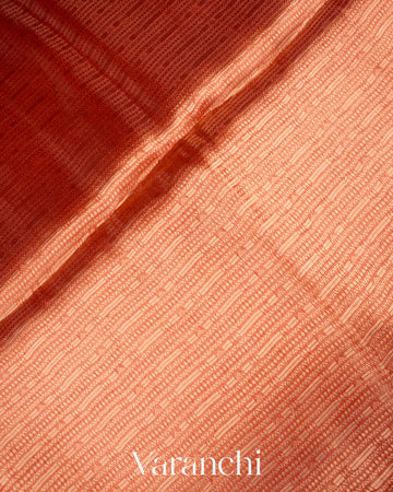 Rust Red Brocade Pure Tissue Kora Silk Saree