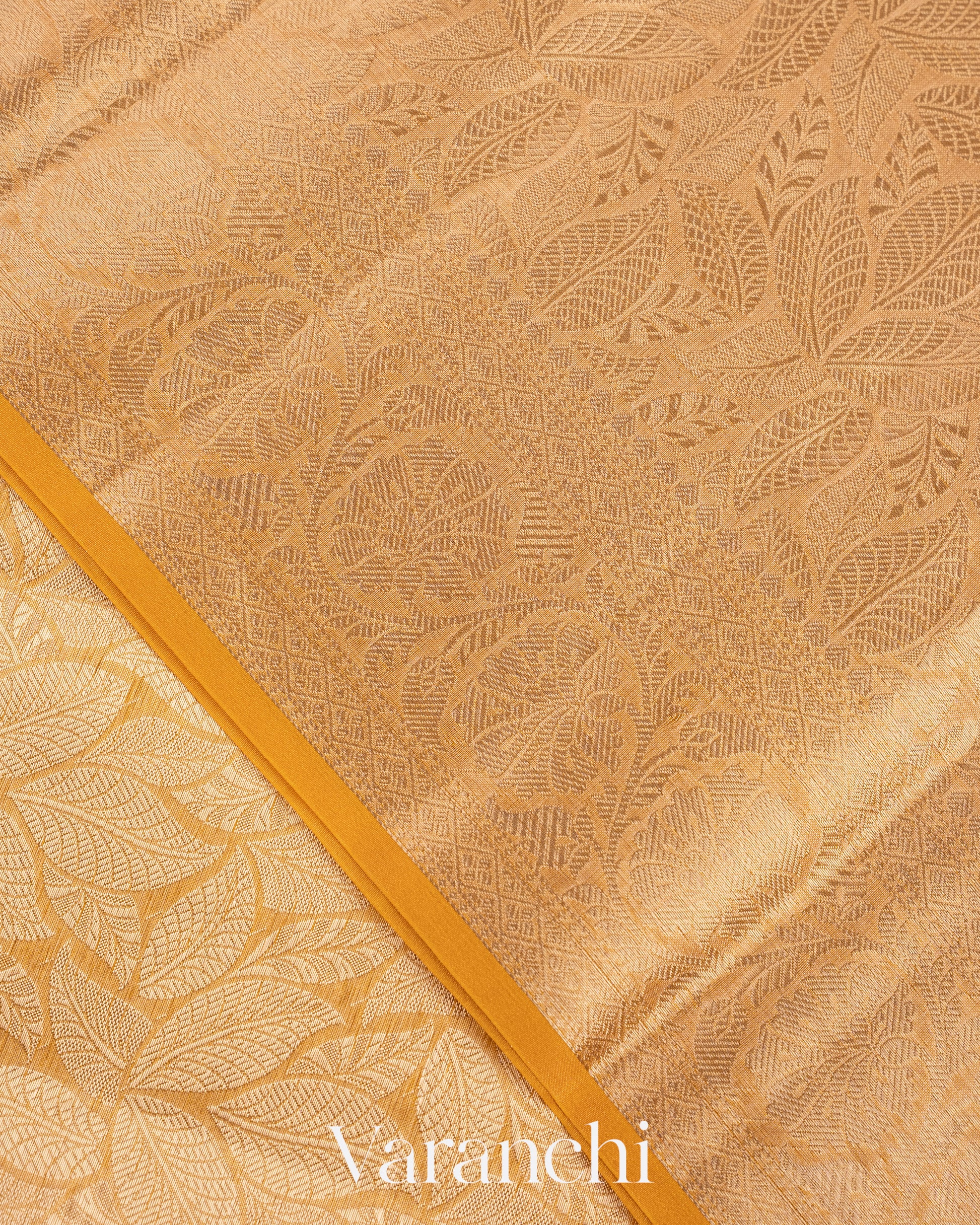 Mustard Yellow Heavy Brocade Pure Tissue Kora Silk Saree