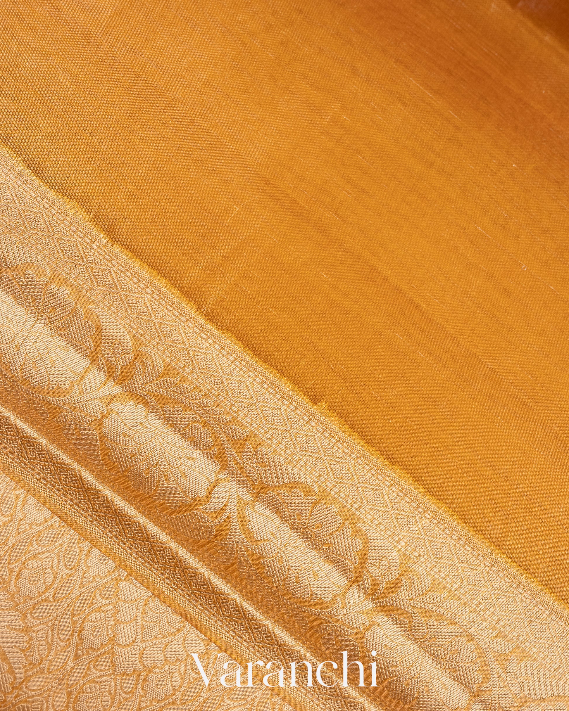 Mustard Yellow Heavy Brocade Pure Tissue Kora Silk Saree