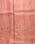 Dusty Pink Floral Embroidered Pure Tissue Kora Silk Saree