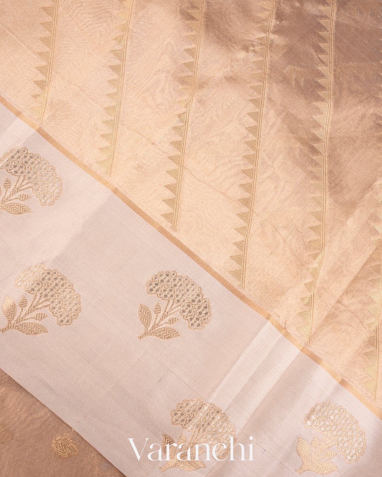 Light Golden Pure Tissue Silk Handloom Saree
