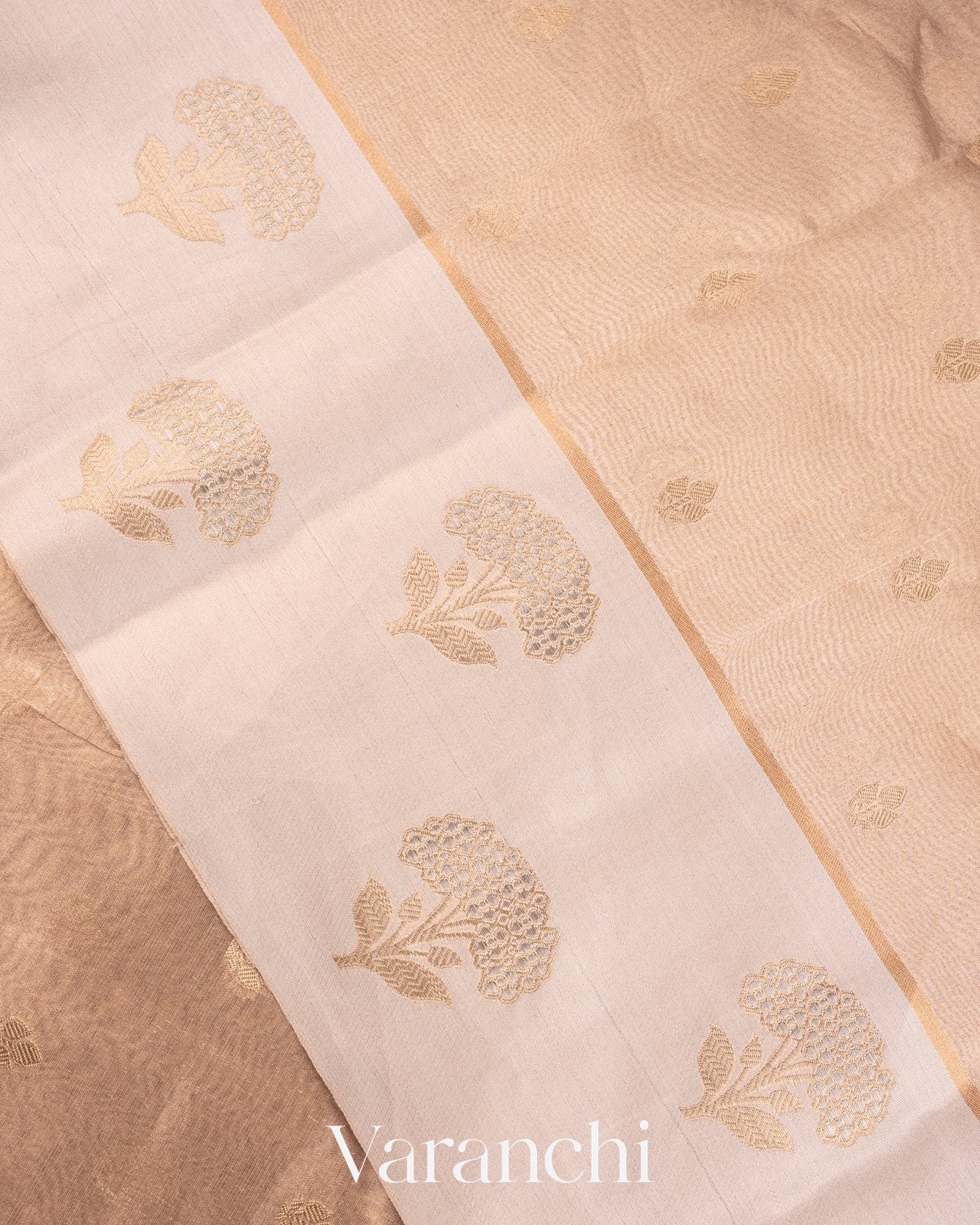 Light Golden Pure Tissue Silk Handloom Saree