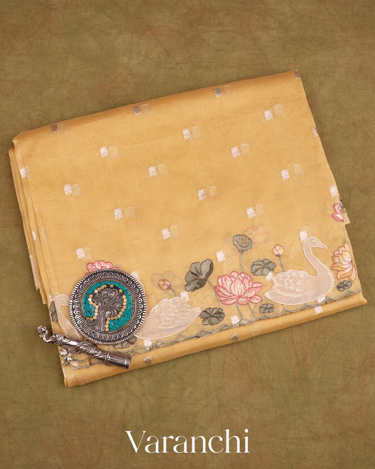 Butter Yellow Pure Tissue Kora Silk Saree