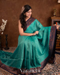 Turquoise Blue Pure Tussar Silk Handlooom Saree