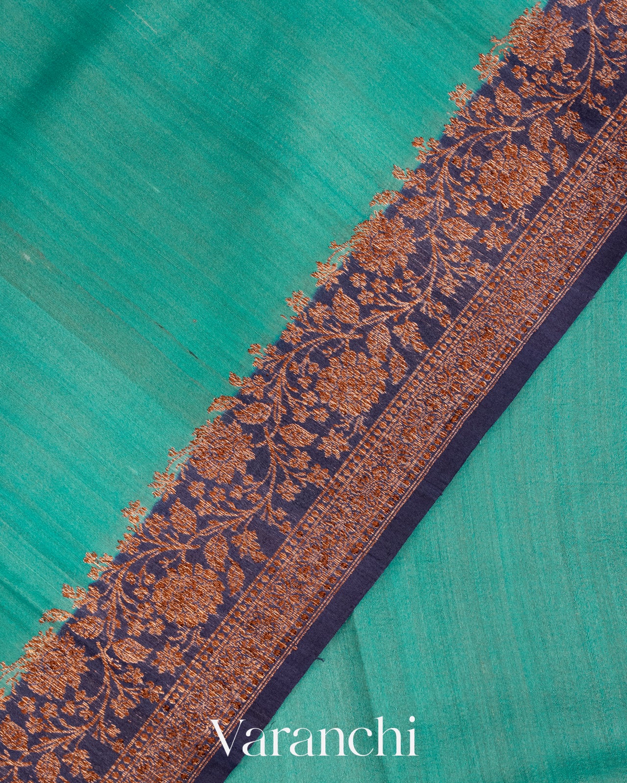 Turquoise Blue Pure Tussar Silk Handlooom Saree