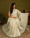 Ivory Jamdani Floral Pure Muslin Silk Handloom Saree