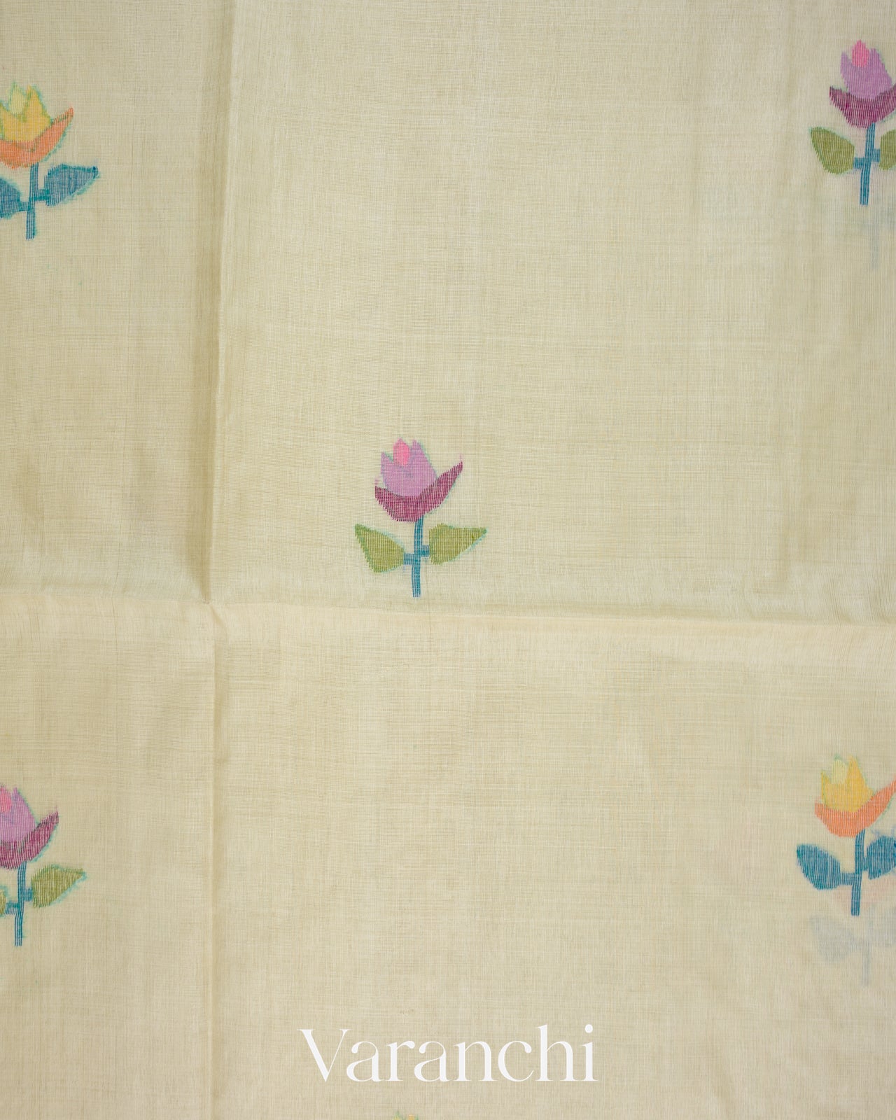 Ivory Jamdani Floral Pure Muslin Silk Handloom Saree