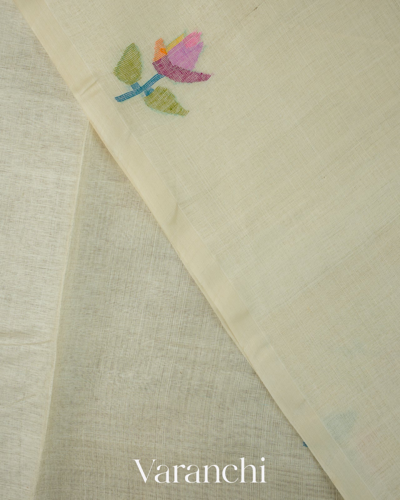Ivory Jamdani Floral Pure Muslin Silk Handloom Saree