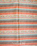 Coral and Cream Stripes with Floral Embroidery Pure Tussar Silk Saree
