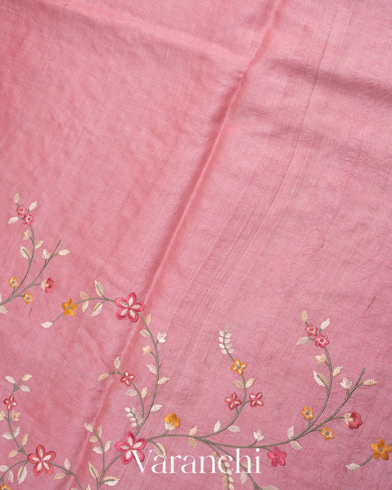 Pink All-Over Embroidered Pure Tussar Silk Saree