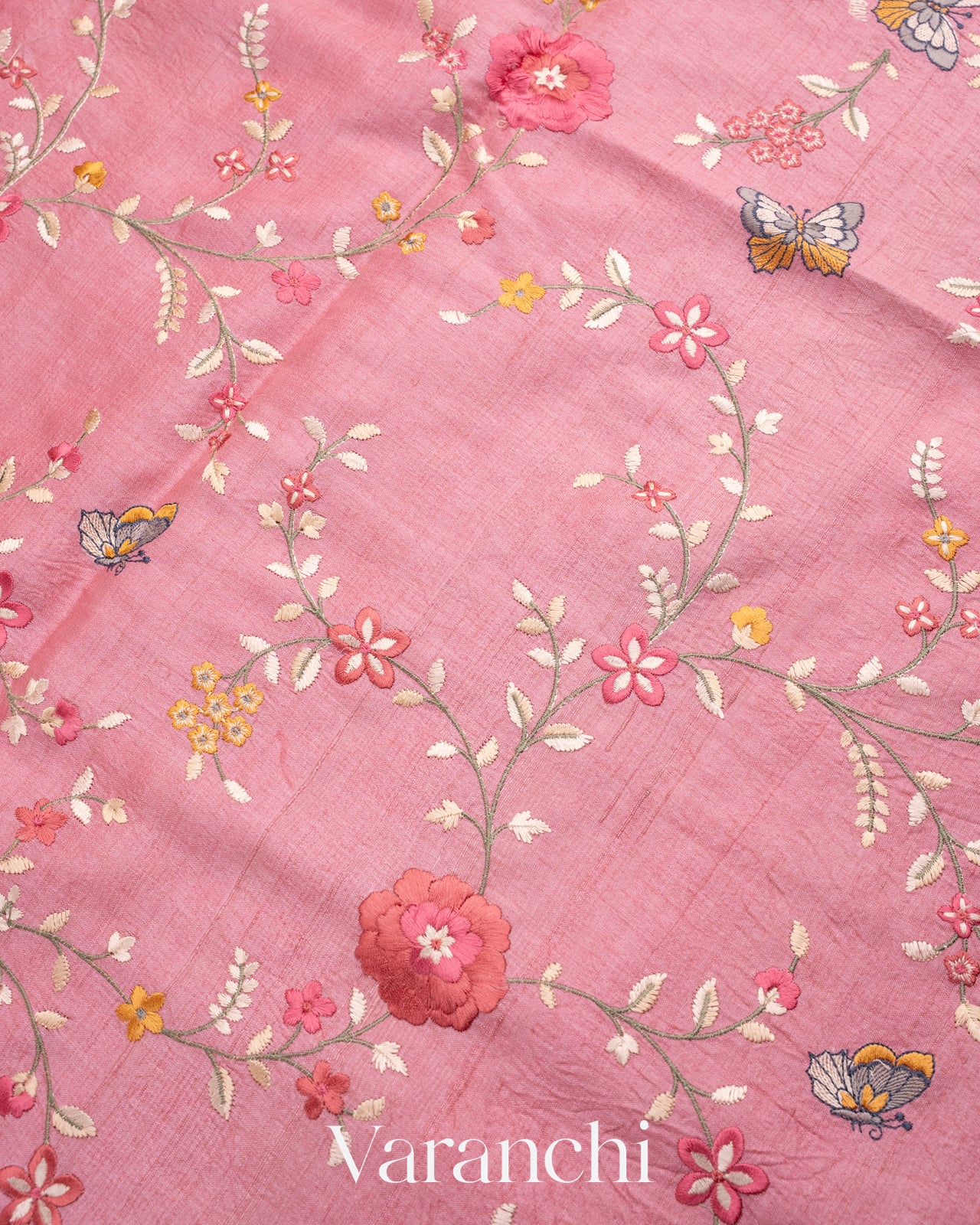 Pink All-Over Embroidered Pure Tussar Silk Saree